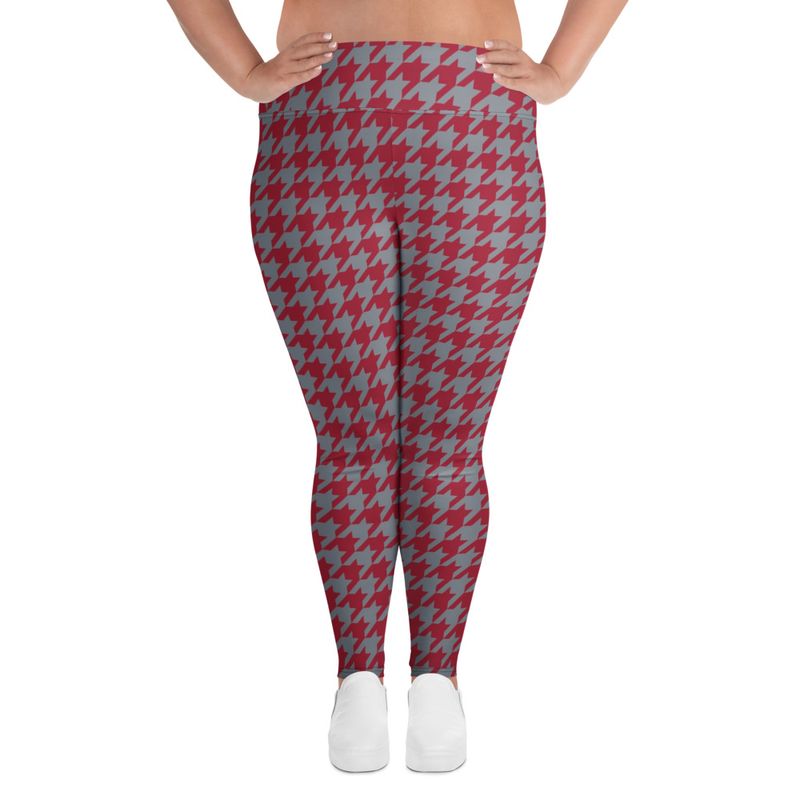 Crimson and Gray Houndstooth Plus Size Leggings