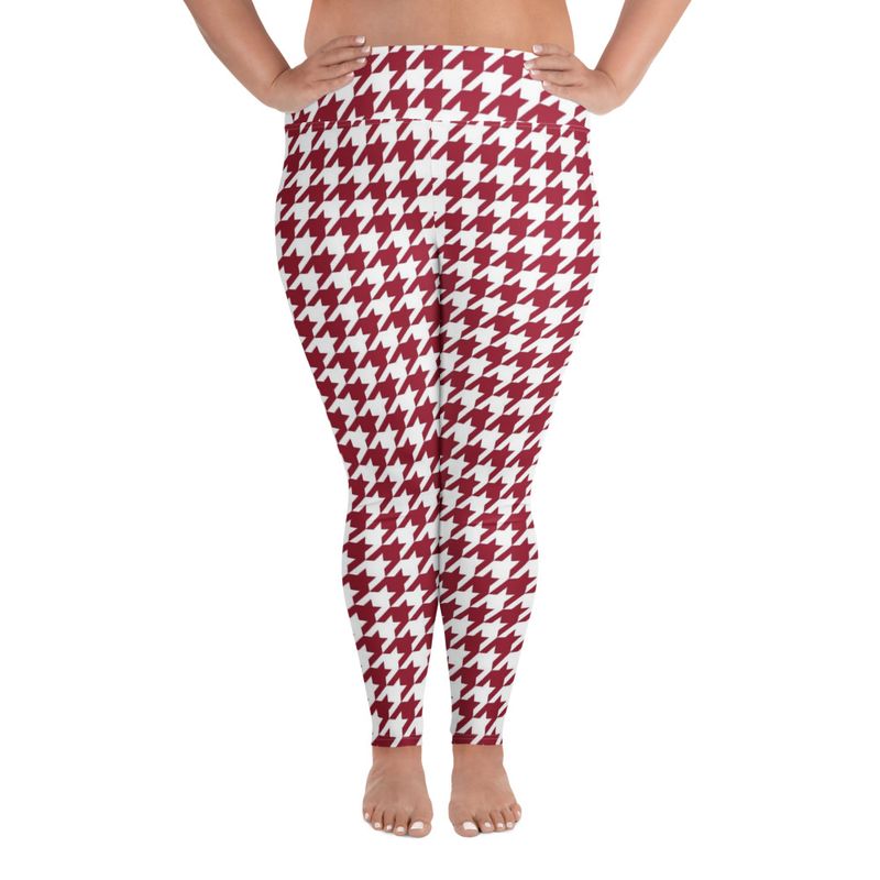 Crimson and White Houndstooth Plus Size Leggings