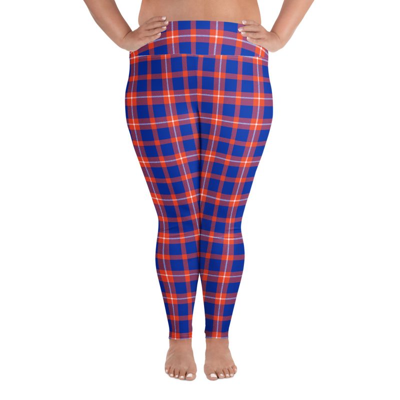 Orange and Blue Plaid Dark Plus Size Leggings