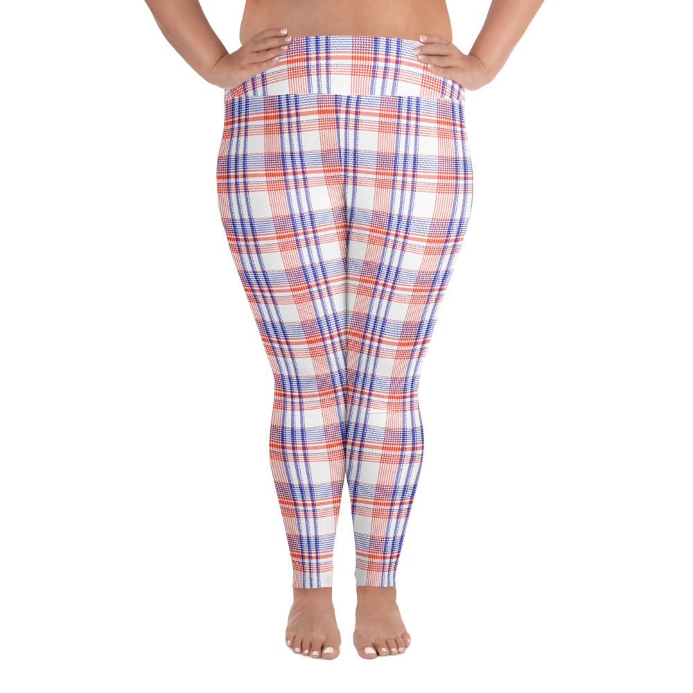 Orange and Blue Plaid Light Plus Size Leggings