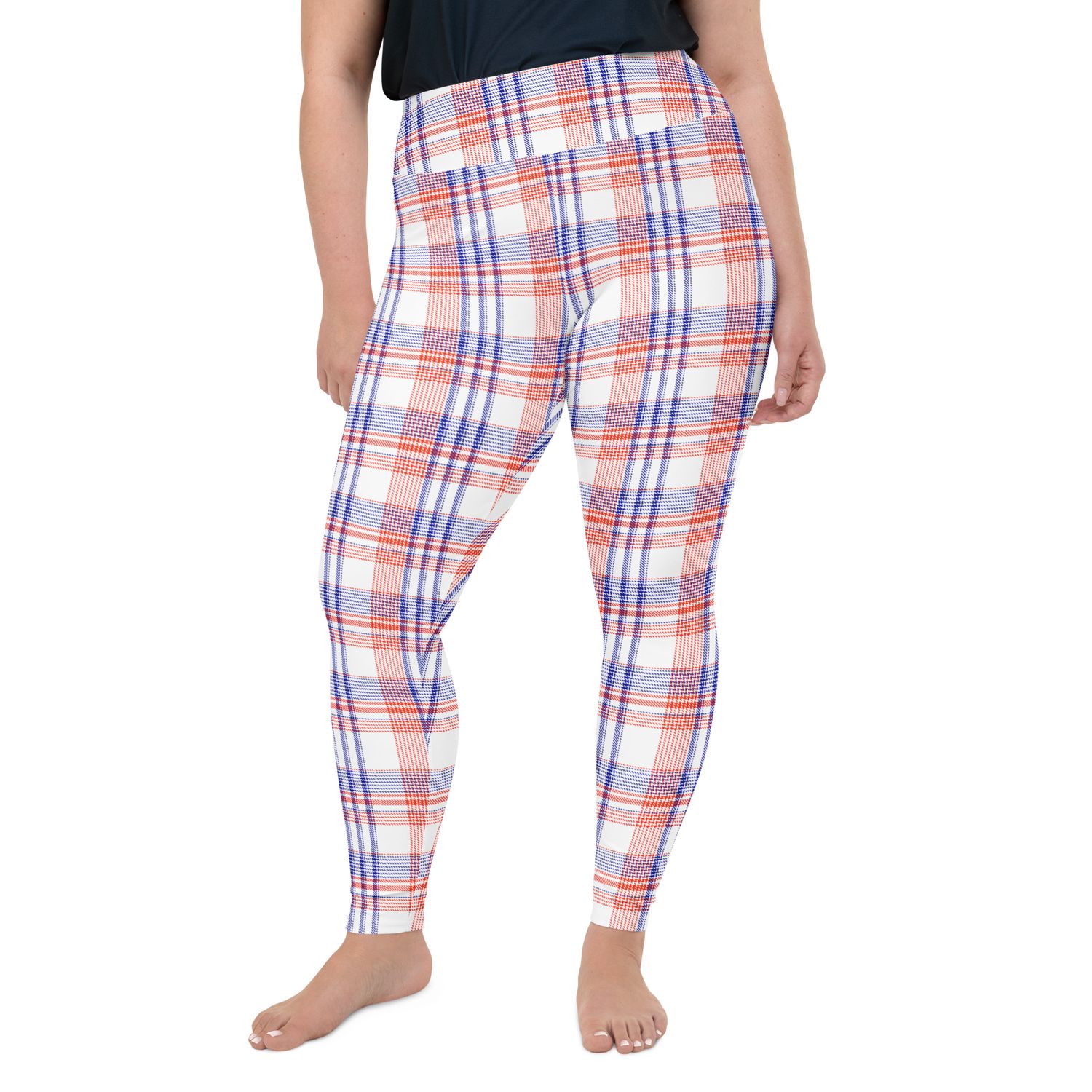 Orange and Blue Plaid Light Plus Size Leggings