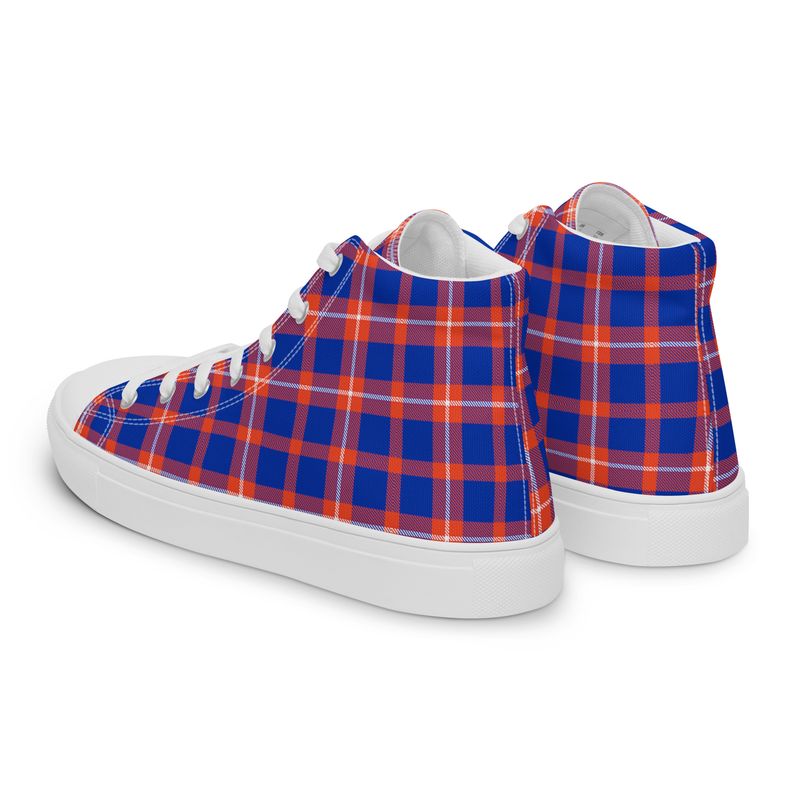 Orange and Blue Plaid Dark Women&#39;s High Top Canvas Shoes