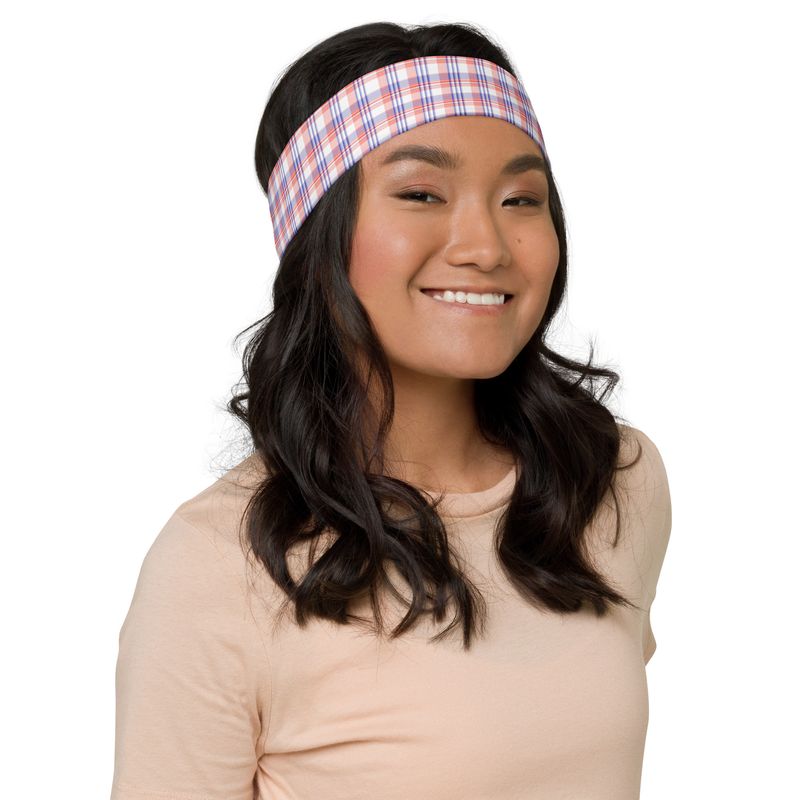 Orange and Blue Plaid Light Headband