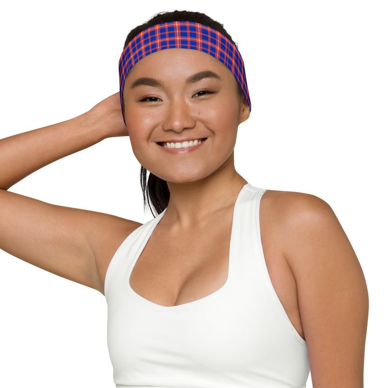 Orange and Blue Plaid Dark Headband