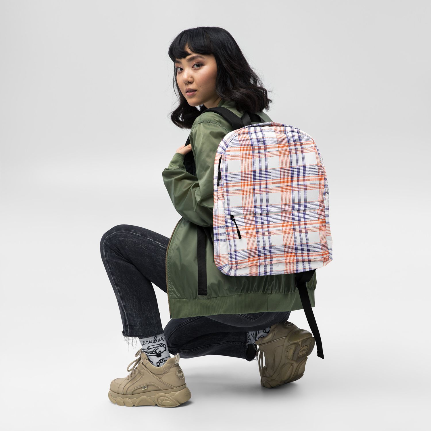 Orange and Purple Plaid Light Backpack