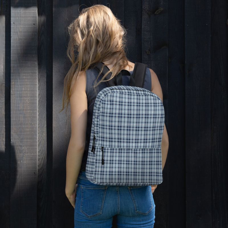 Light Blue and Navy Plaid Backpack