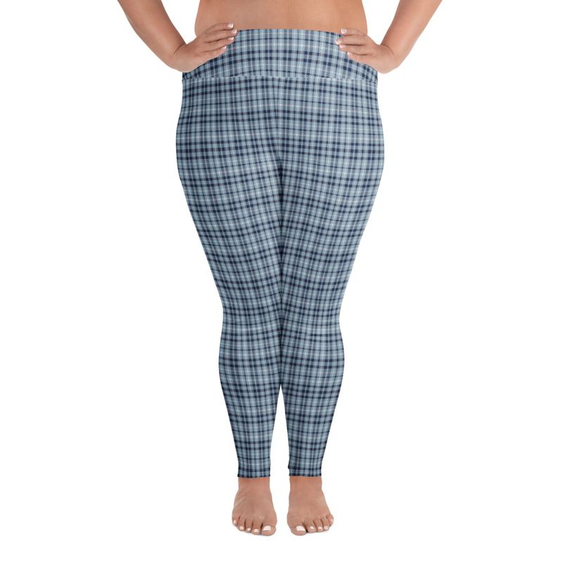 Light Blue and Navy Plaid Plus Size Leggings