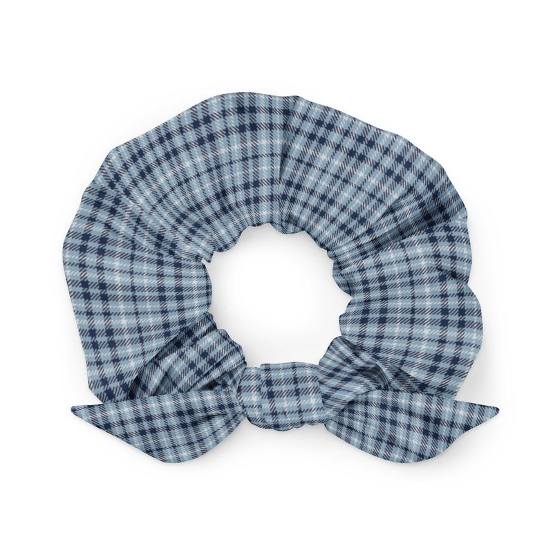  Light Blue and Navy Plaid Scrunchie