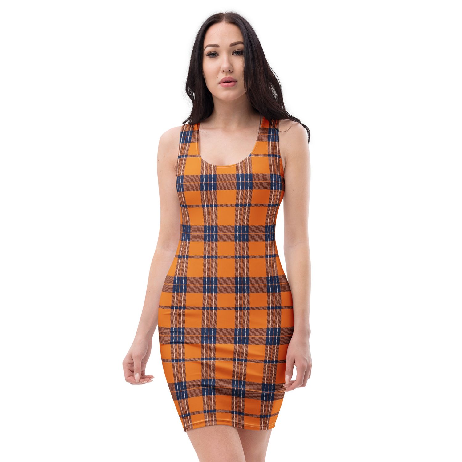 Burnt Orange and Navy Plaid Dark Dress