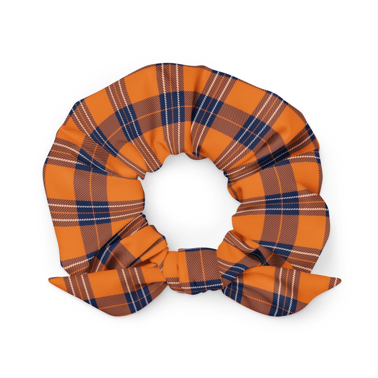 Burnt Orange and Navy Plaid Dark Scrunchie