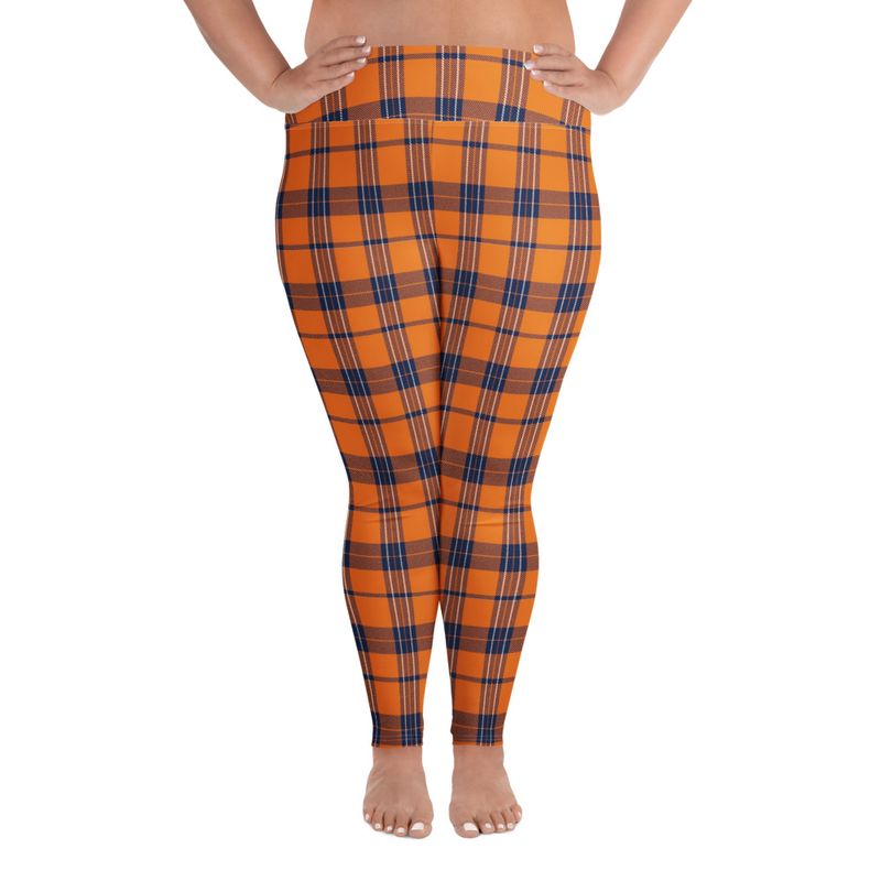 Burnt Orange and Navy Plaid Dark Plus Size Leggings