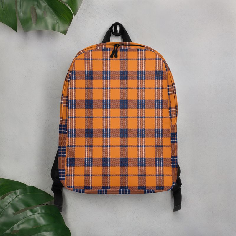 Burnt Orange and Navy Plaid Dark Backpack