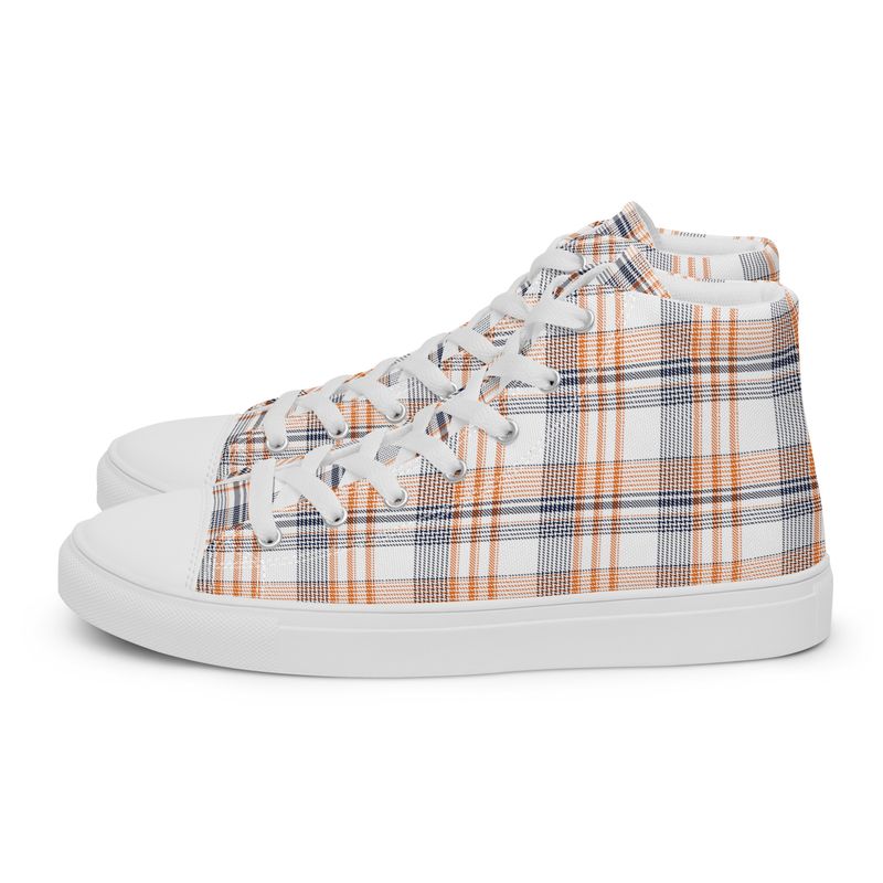 Burnt Orange and Navy Plaid Light Women&#39;s High Top Canvas Shoes