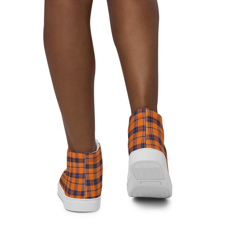 Burnt Orange and Navy Plaid Dark Women&#39;s  High Top Canvas Shoes