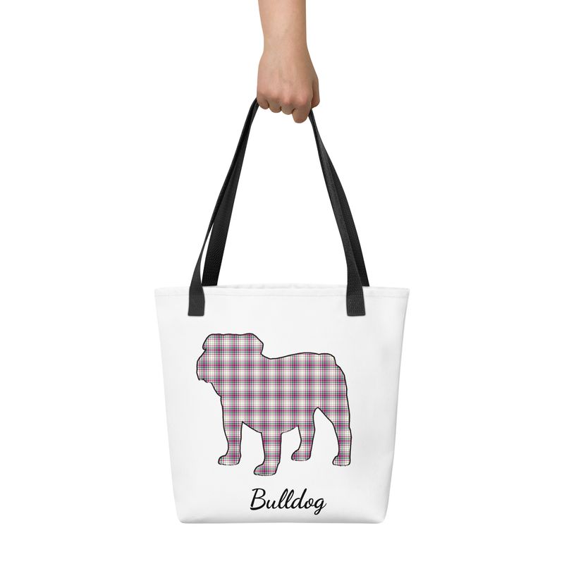 Bulldog Mom Plaid Tote bag