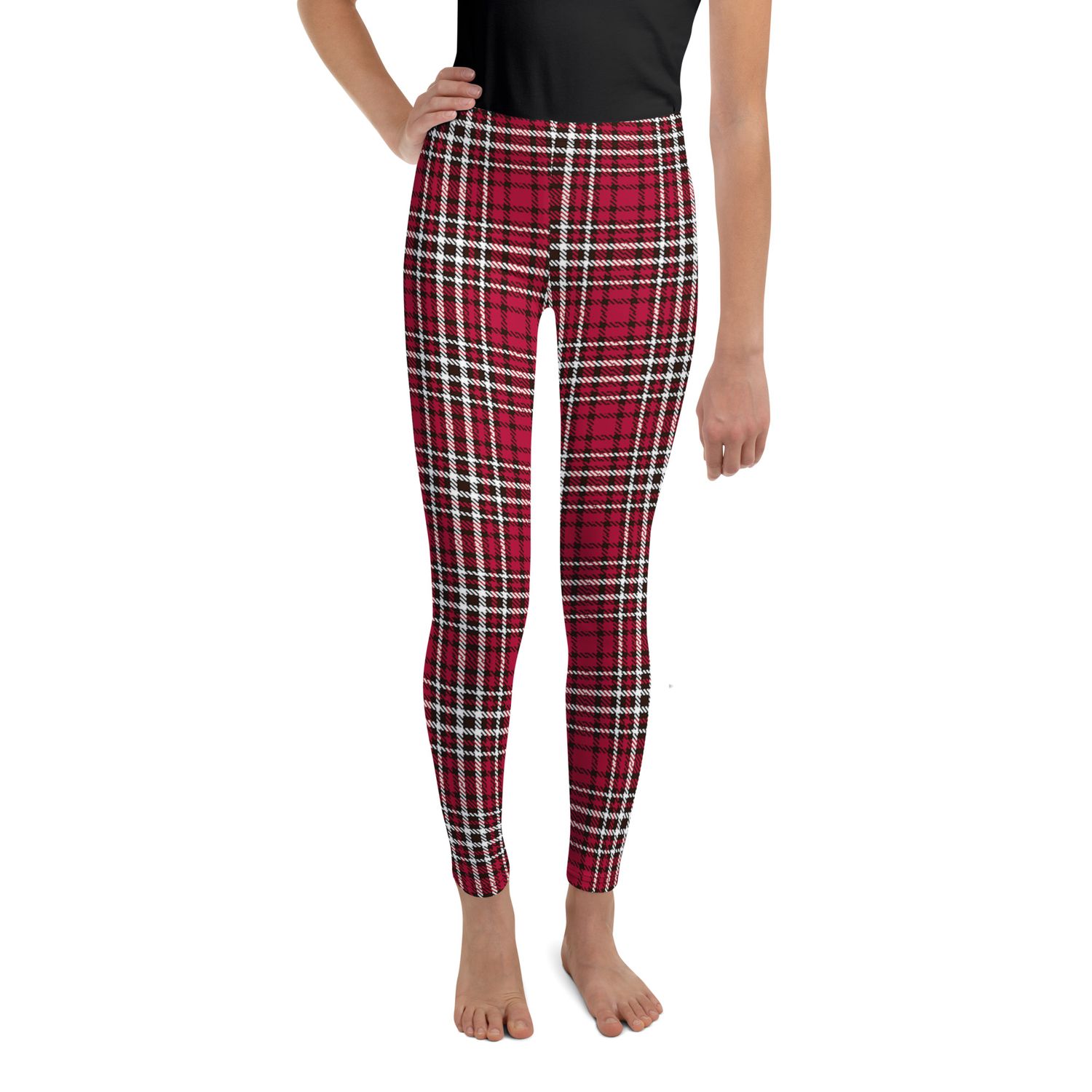 Red and Black Plaid Dark Youth Leggings