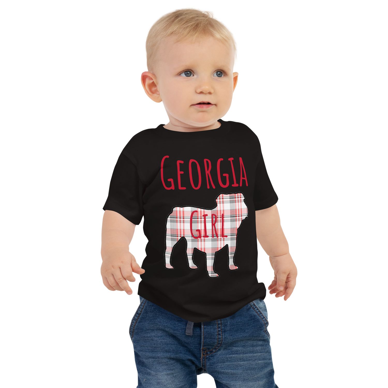 Georgia Girl (Bulldog) Red Text Front Only Baby Jersey Short Sleeve Tee