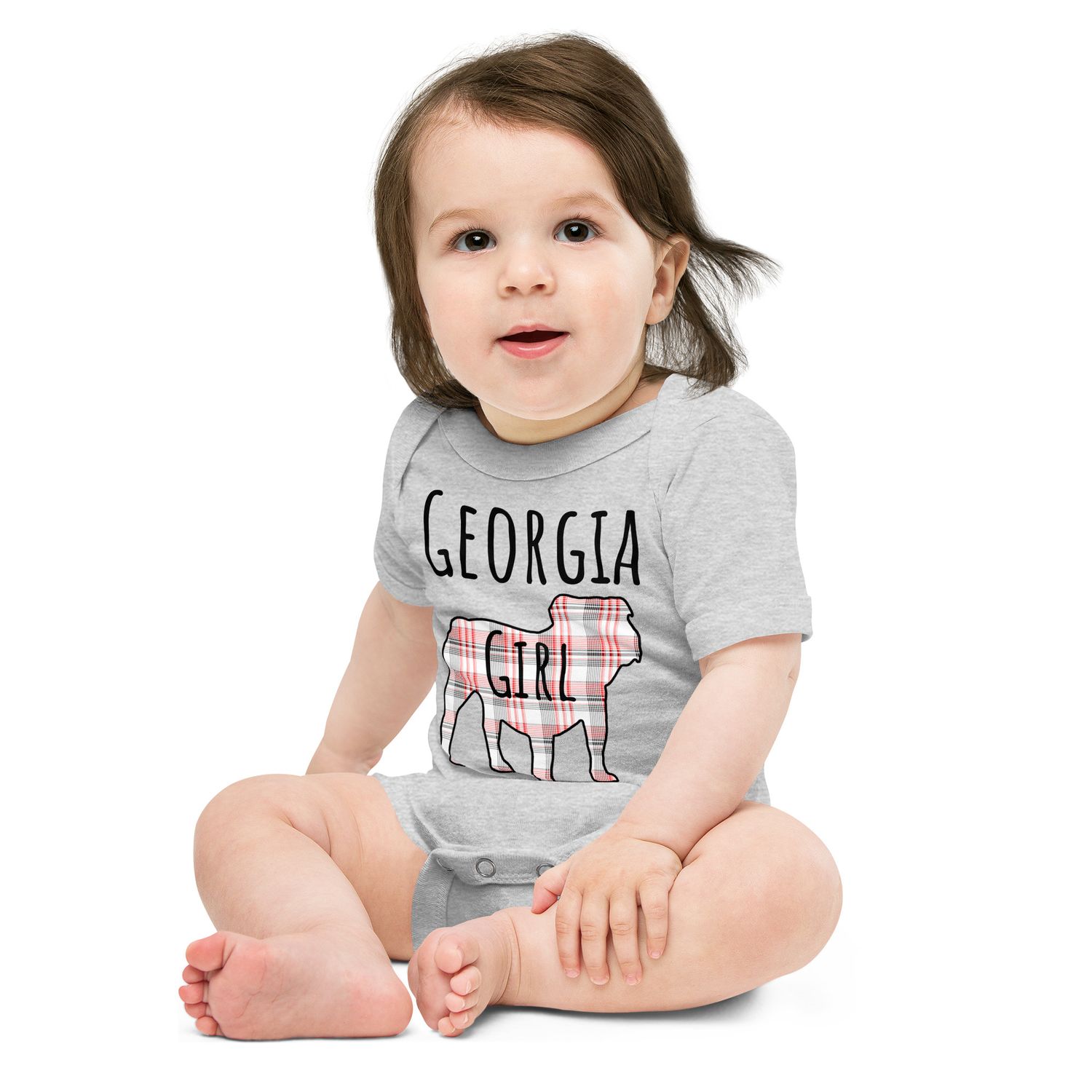 Georgia Girl (Bulldog) Black Text Front Only Baby short sleeve one piece