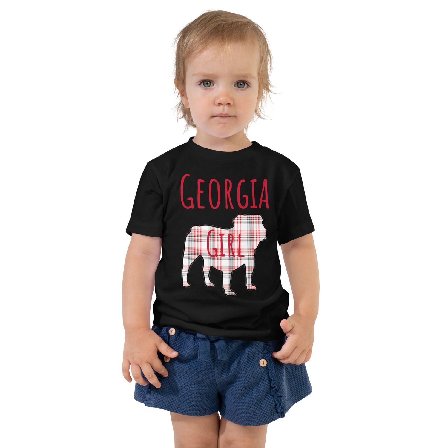 Georgia Girl (Bulldog) Red Text Front Only Toddler Short Sleeve Tee