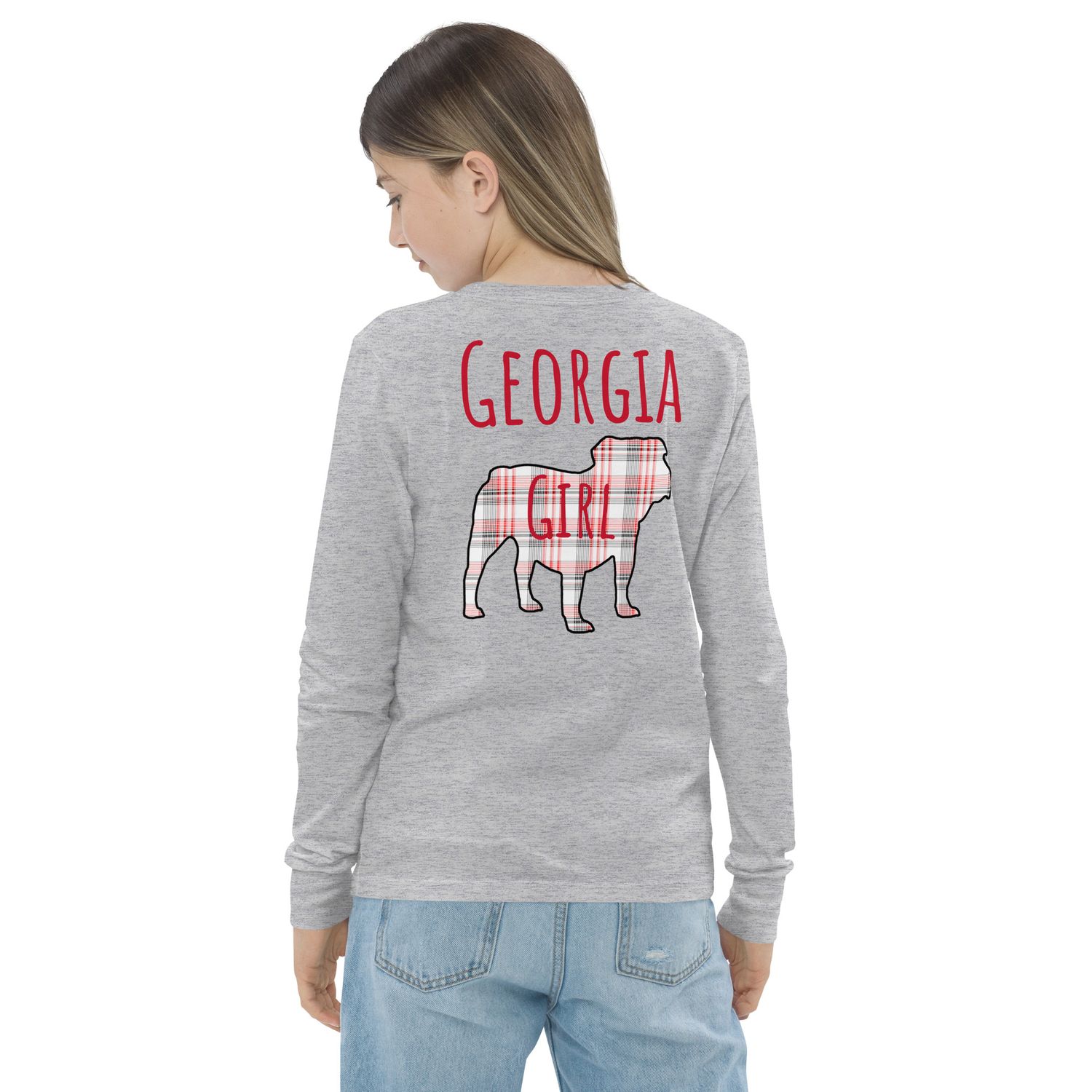Georgia Girl (Bulldog) Red Text Youth long sleeve tee