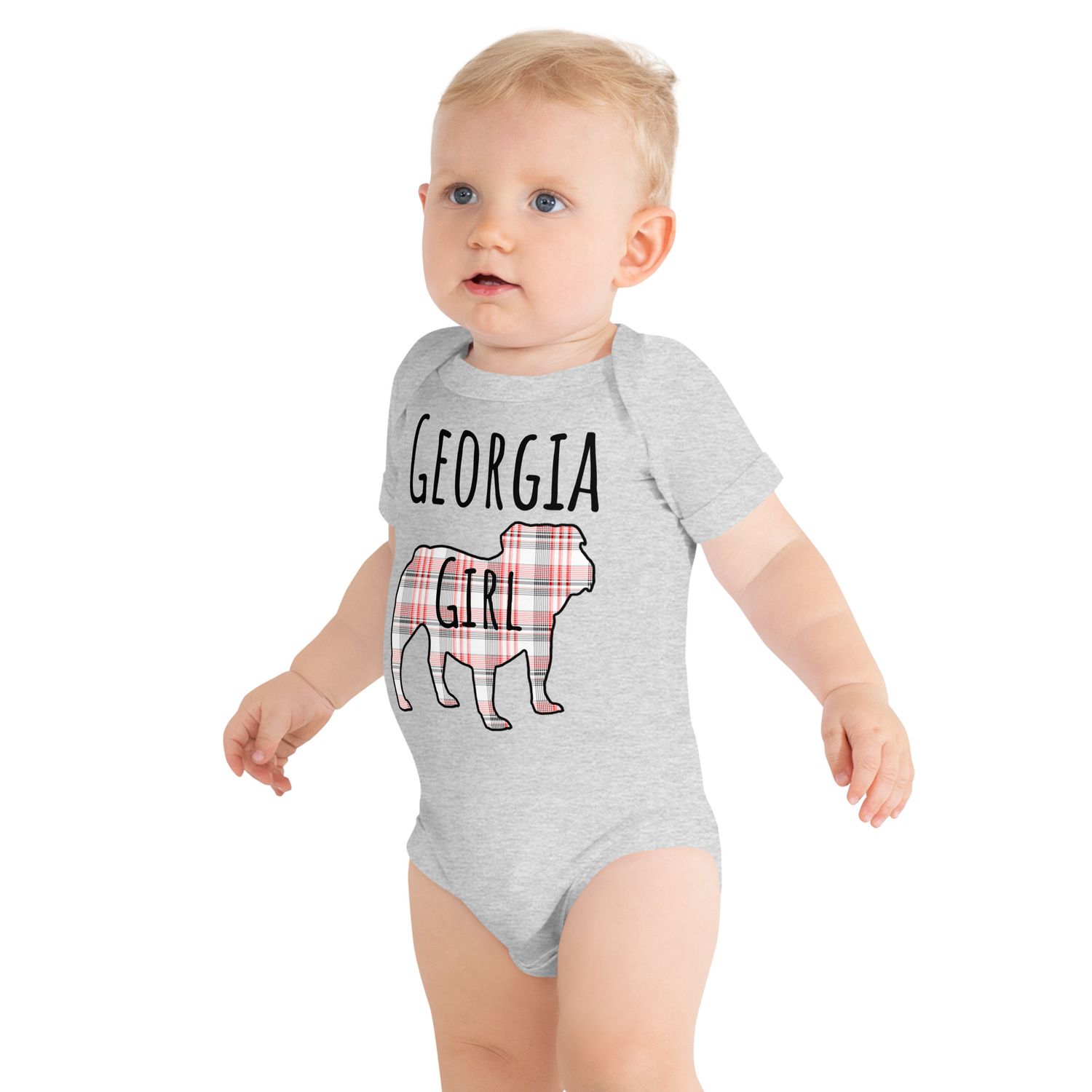 Georgia Girl (Bulldog) Black Text Front Only Baby short sleeve one piece
