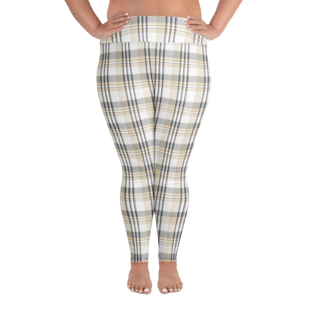 Black and Gold Plaid Light  Plus Size Leggings