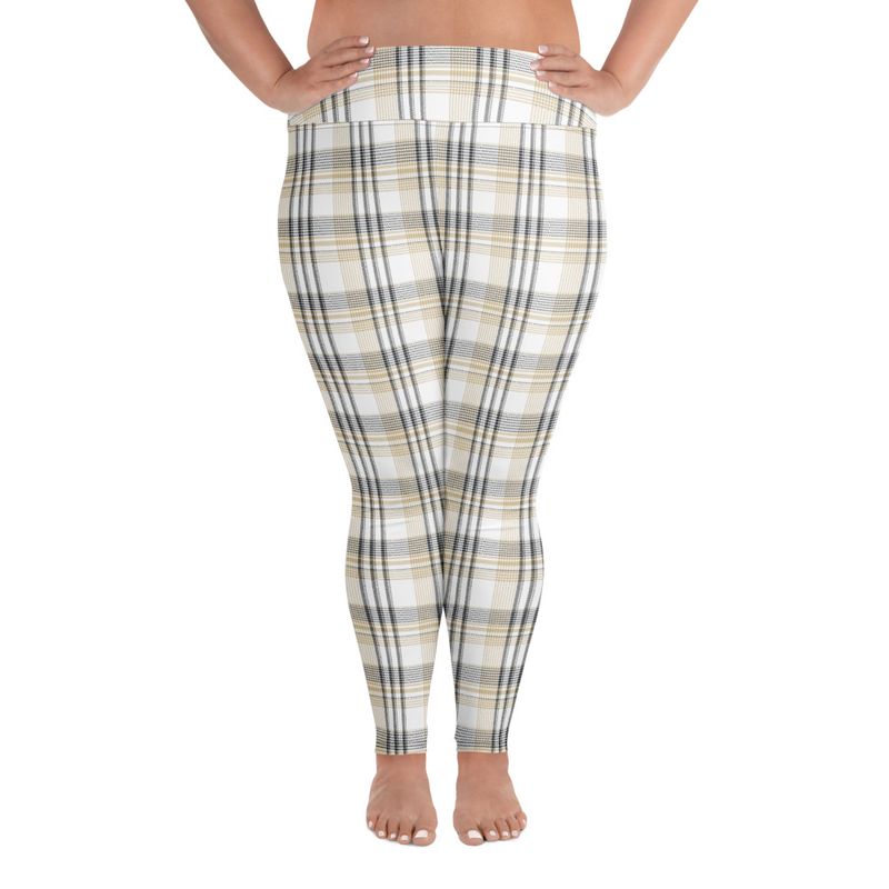 Black and Gold Plaid Light  Plus Size Leggings