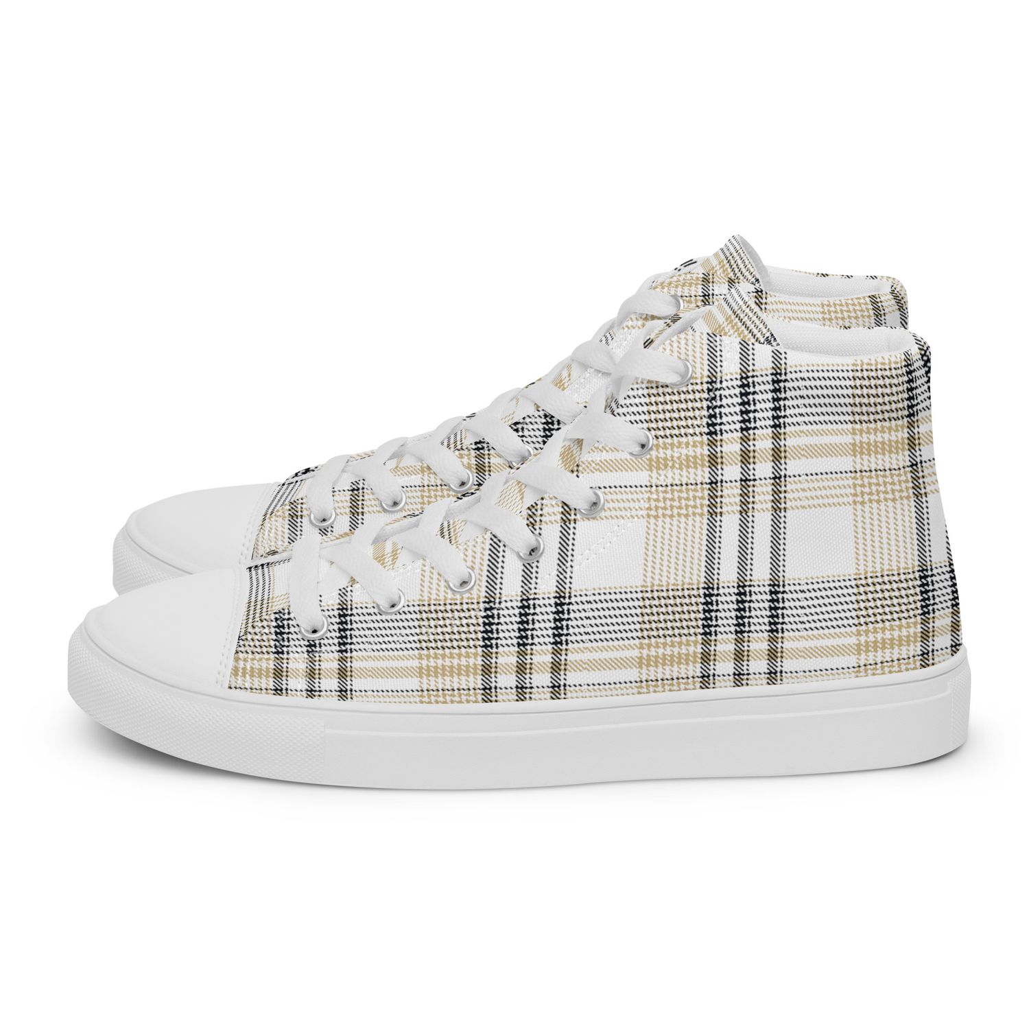 Black and Gold Plaid Light Women&#39;s high top canvas shoes