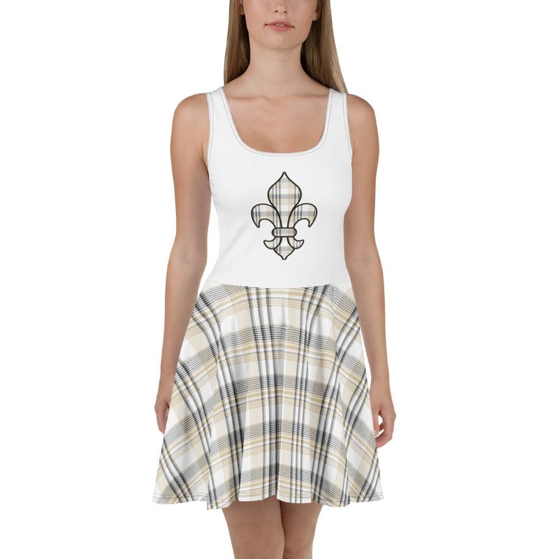 Black and Gold Plaid Light Skater Dress