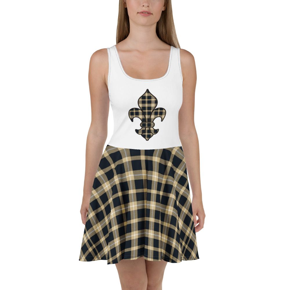 Black and Gold Plaid Dark Skater Dress