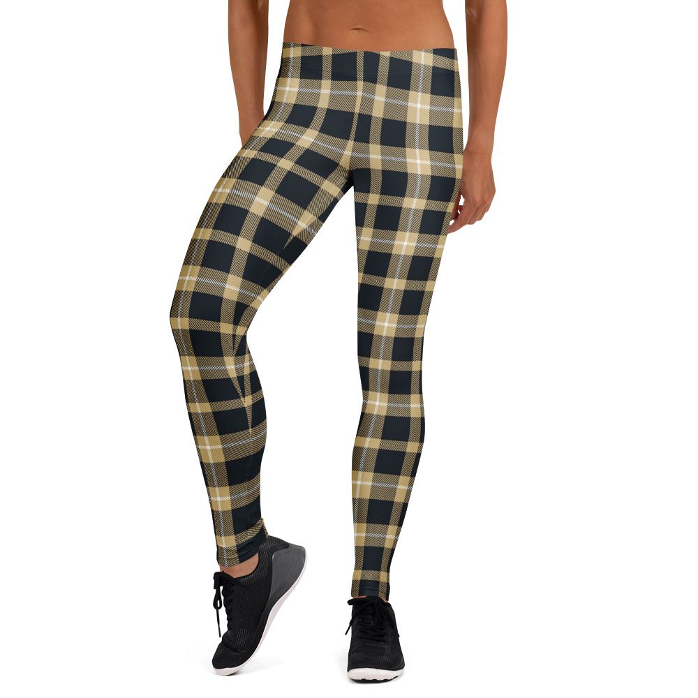 Black and Gold Plaid Dark Leggings