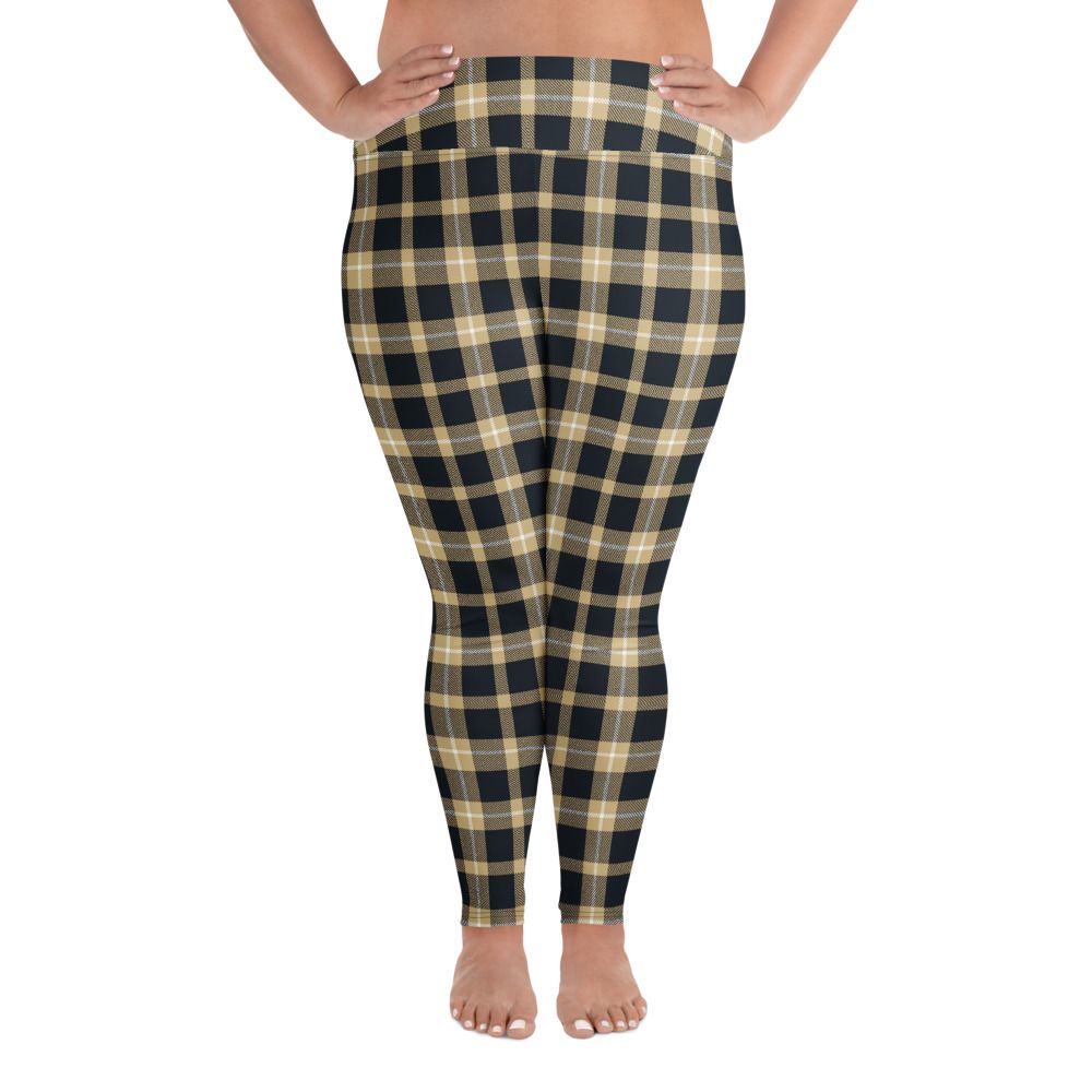 Black and Gold Plaid Dark Plus Size Leggings