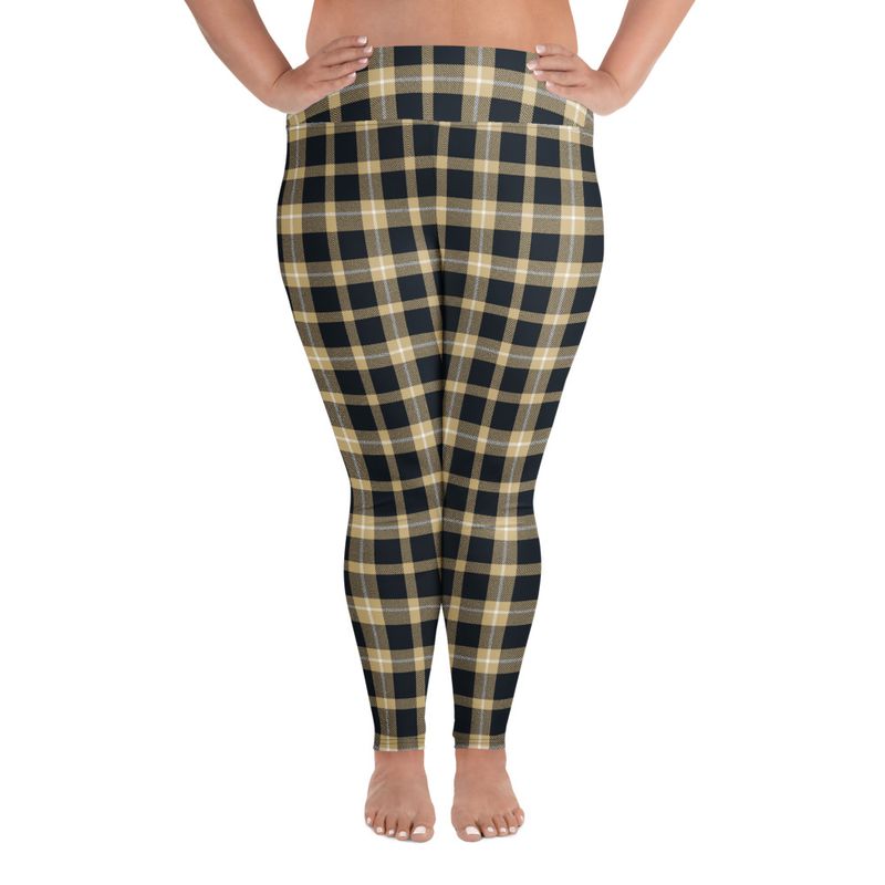 Black and Gold Plaid Dark Plus Size Leggings
