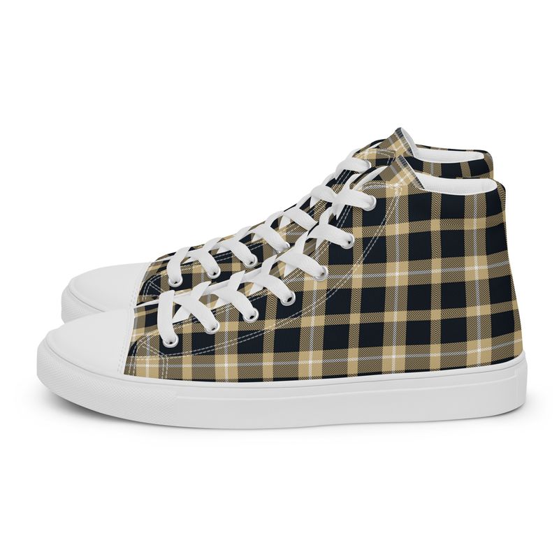 Black and Gold Plaid Dark Women’s high top canvas shoes