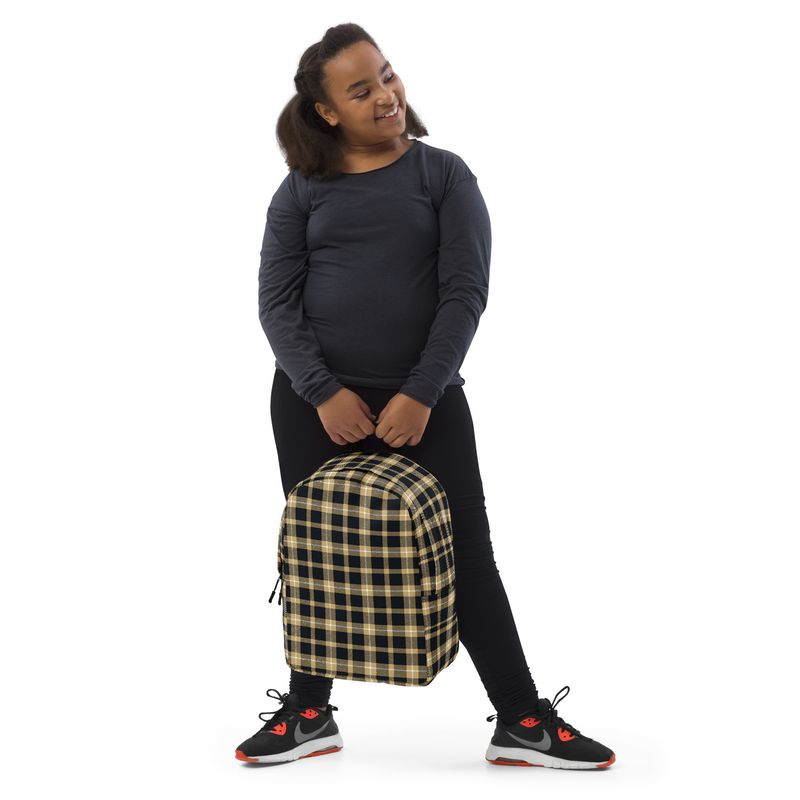 Black and Gold Plaid Dark Backpack