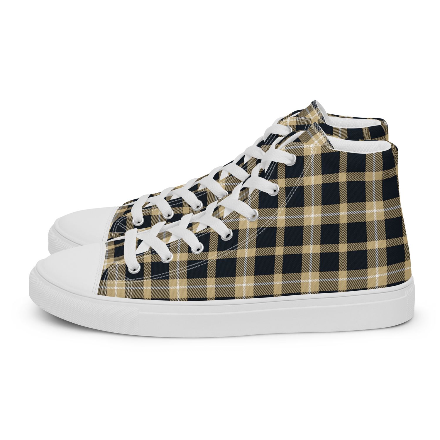 Black and Gold Plaid Dark Women’s high top canvas shoes