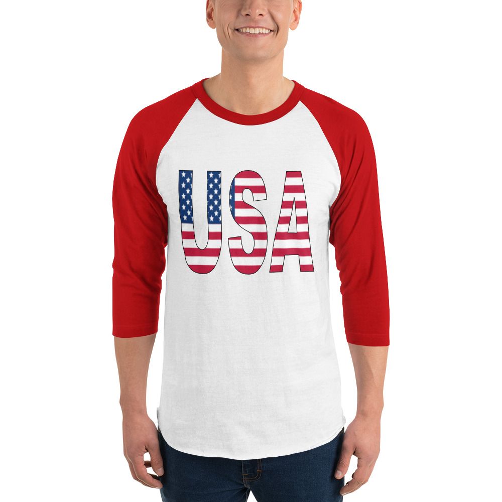 USA Flag 3/4 sleeve raglan shirt