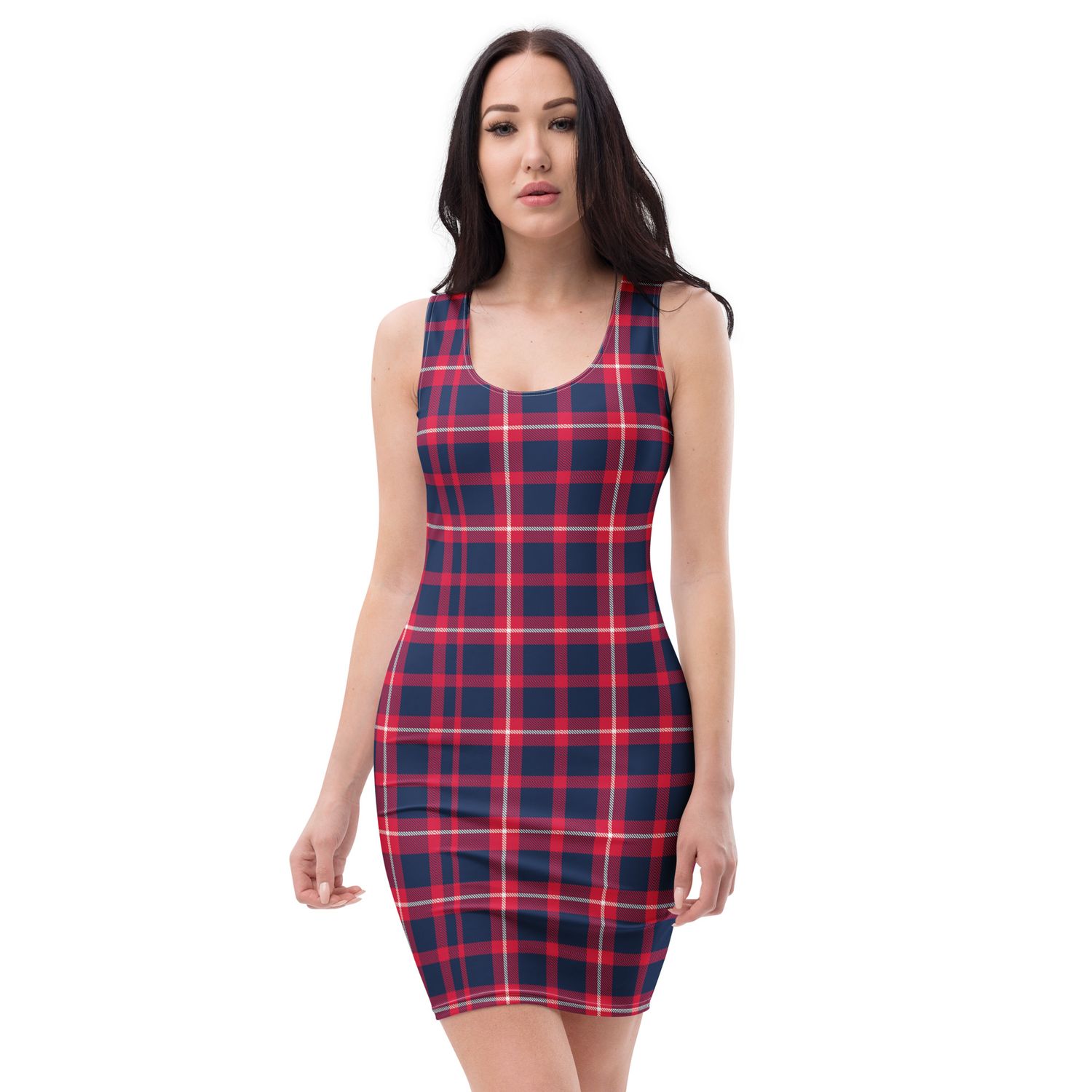 Red and Blue Plaid Bodycon Dress