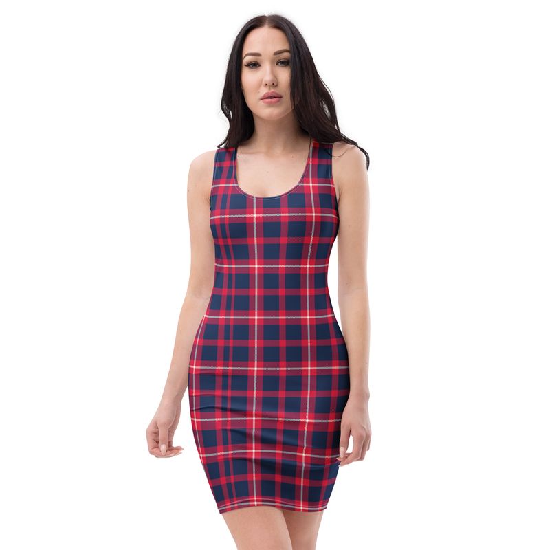 Red and Blue Plaid Bodycon Dress
