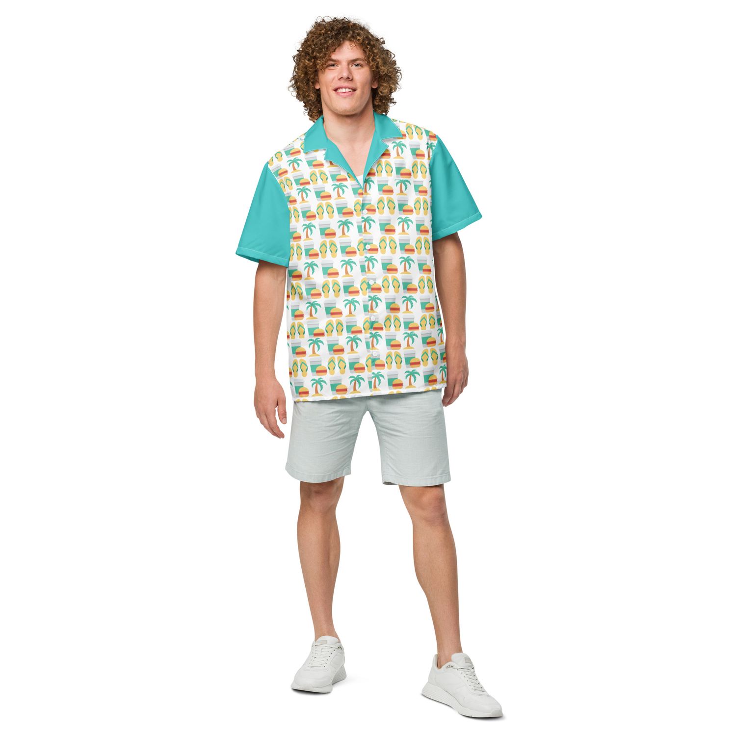 Beach Picnic (turquoise) Unisex button shirt