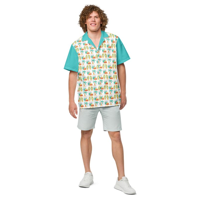 Beach Picnic (turquoise) Unisex button shirt
