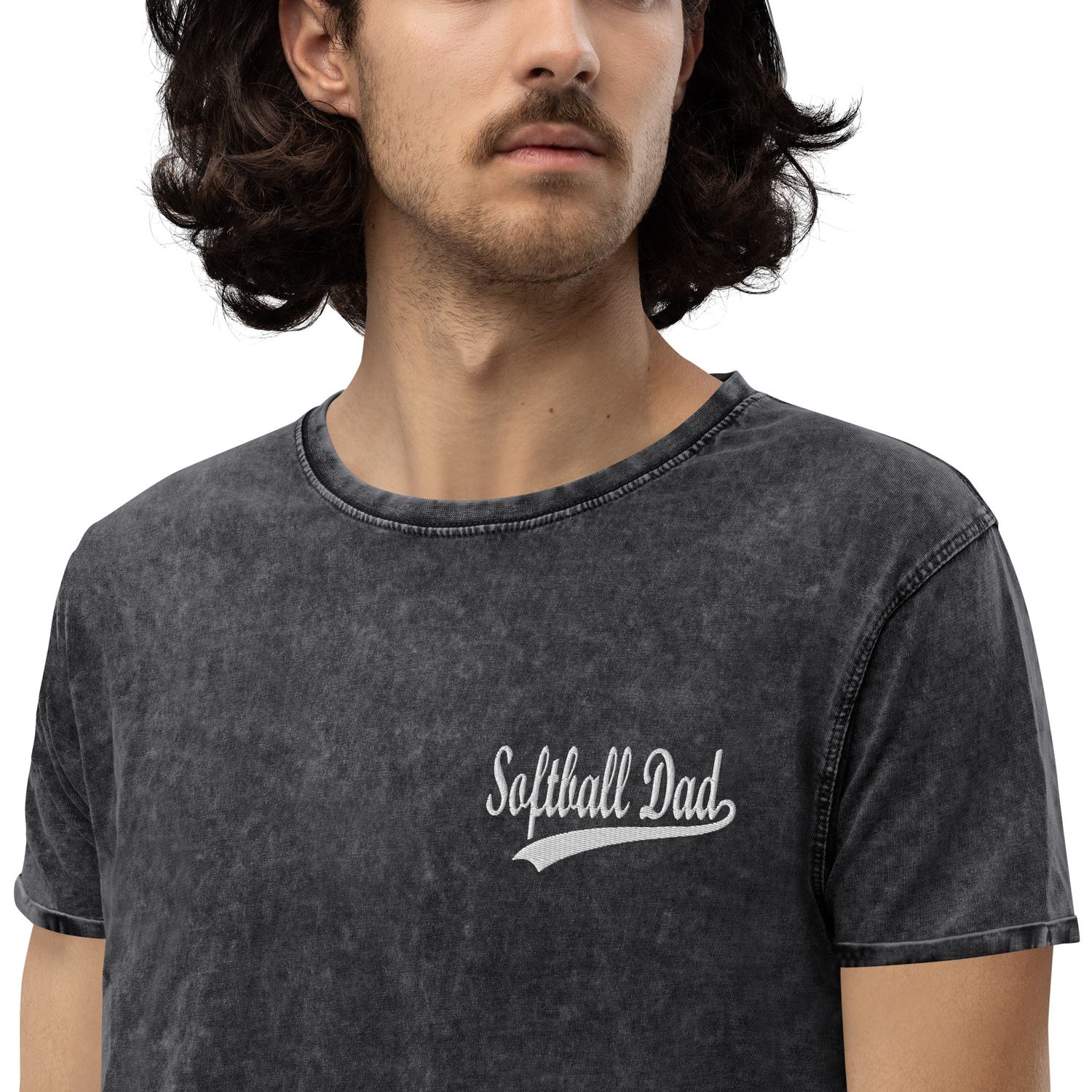 Softball Dad Embroidered Denim T-Shirt
