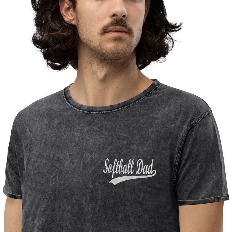 Softball Dad Embroidered Denim T-Shirt