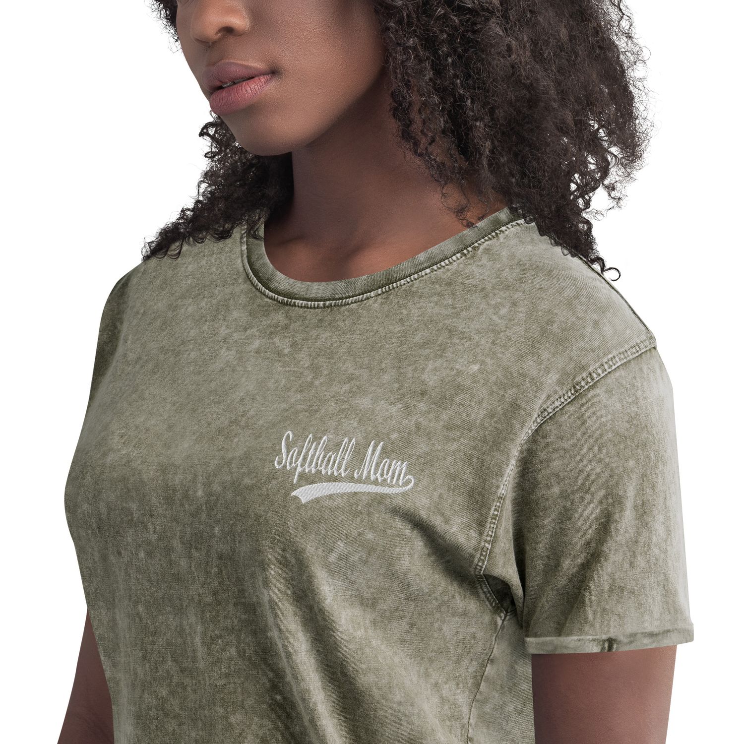 Softball Mom Embroidered Denim T-Shirt