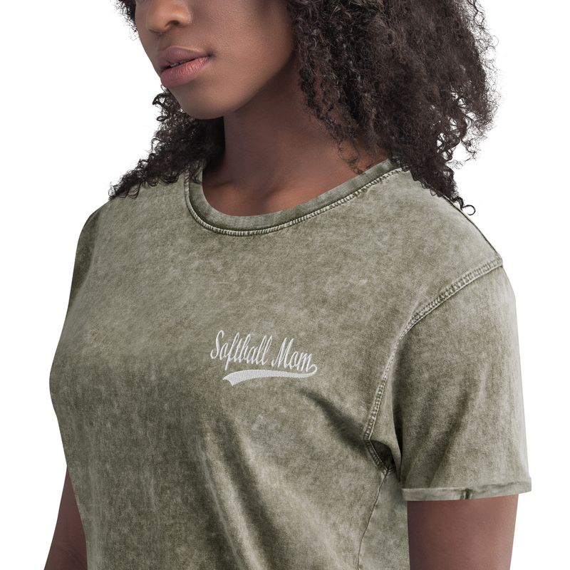 Softball Mom Embroidered Denim T-Shirt