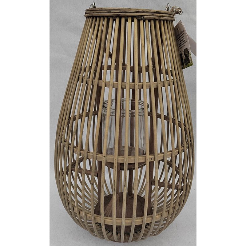 Large Ellipse Wicker Lantern With Glass Holder