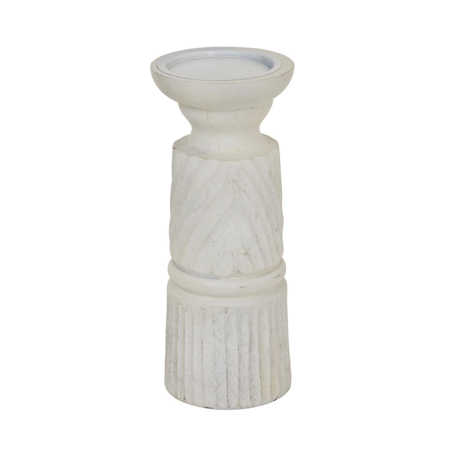 Medium White Carved Candle Holder