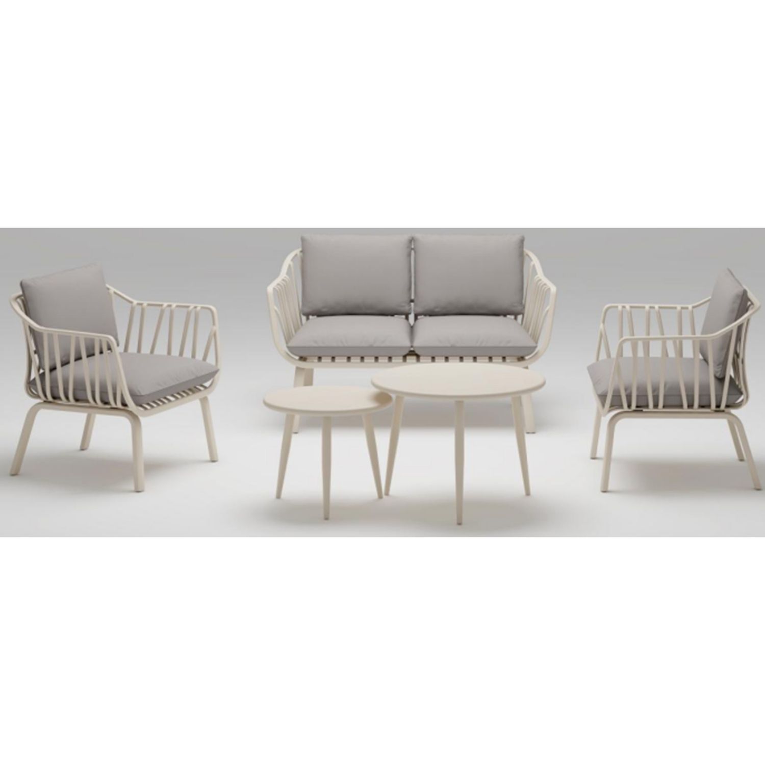 Aeris Putty Grey 2 Seat Sofa With 2 Armchairs & Tables Set