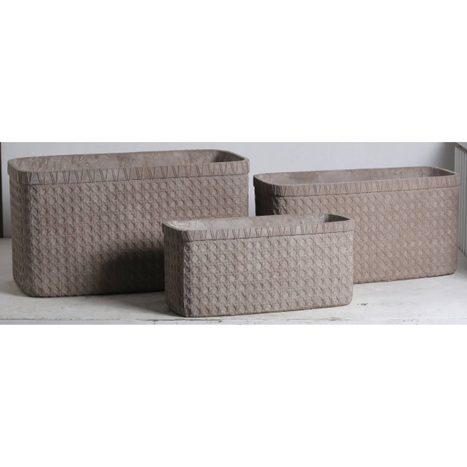 Umber Weave Rectangular Set Of 3 Planters