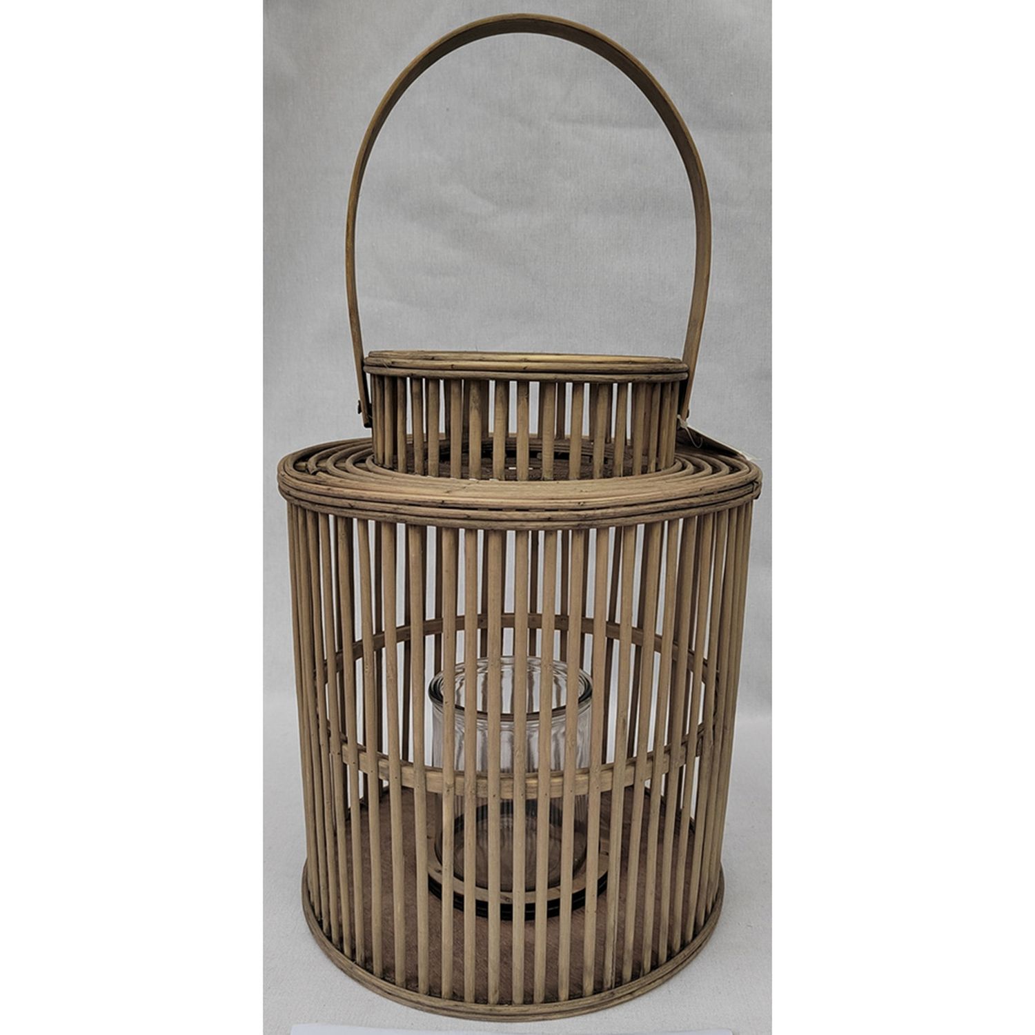 Cylinder Wicker Lantern With Glass Holder